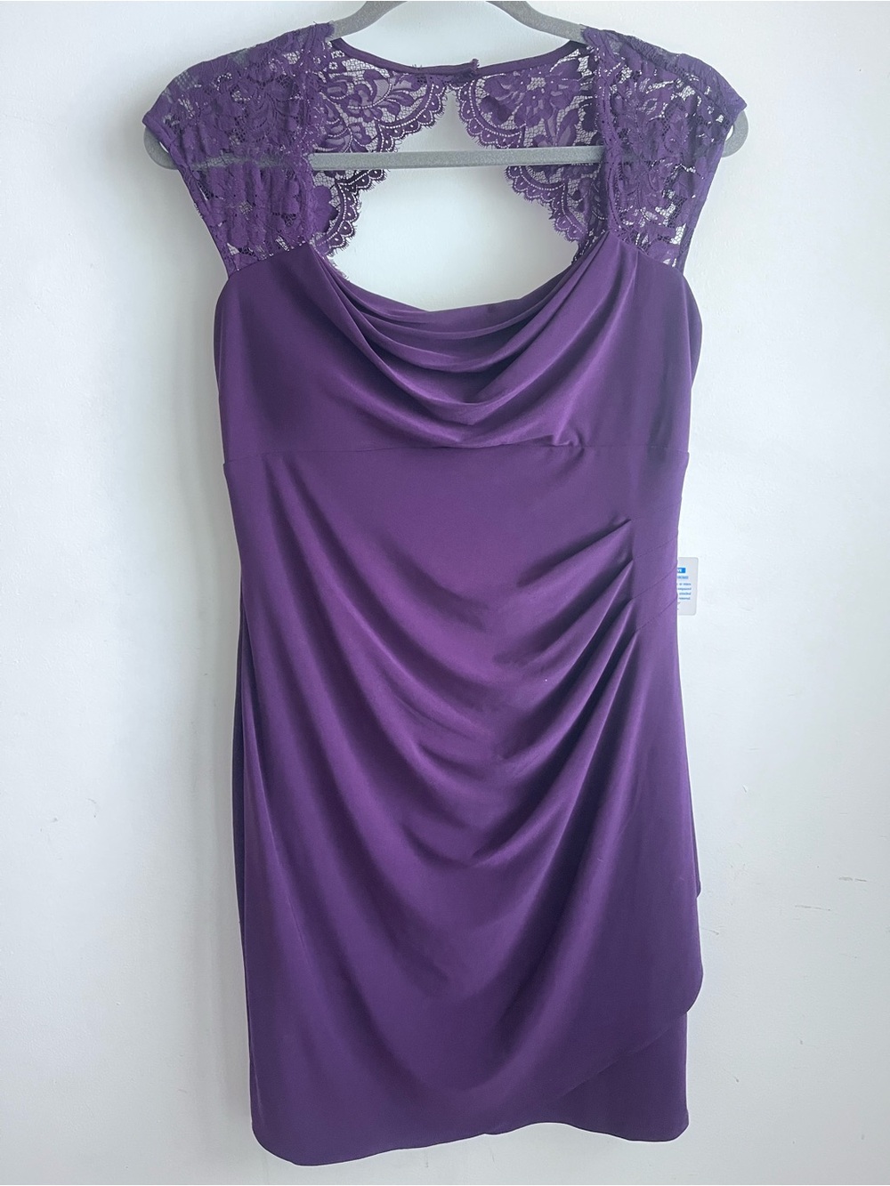 Eggplant Purple Lace-Cap Drape Dress Jessica